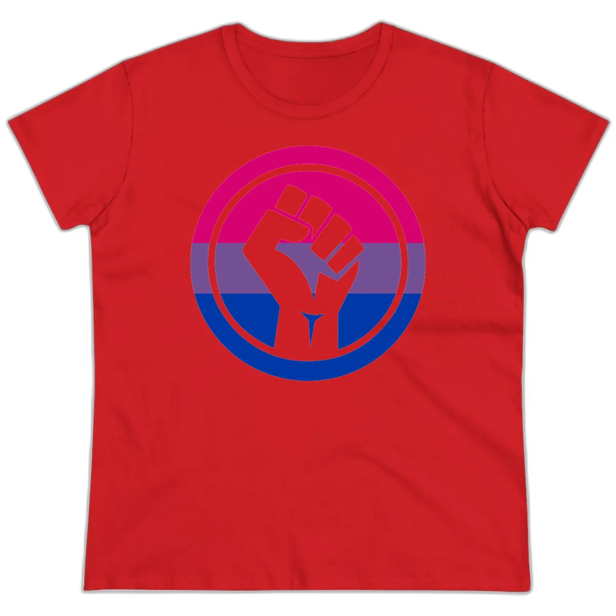 Bisexual Pride Fist Unity Ladies Tee in Red