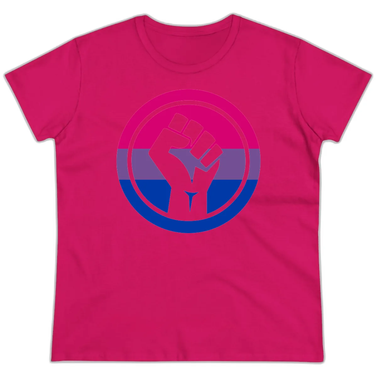 Bisexual Pride Fist Unity Ladies Tee in Heliconia