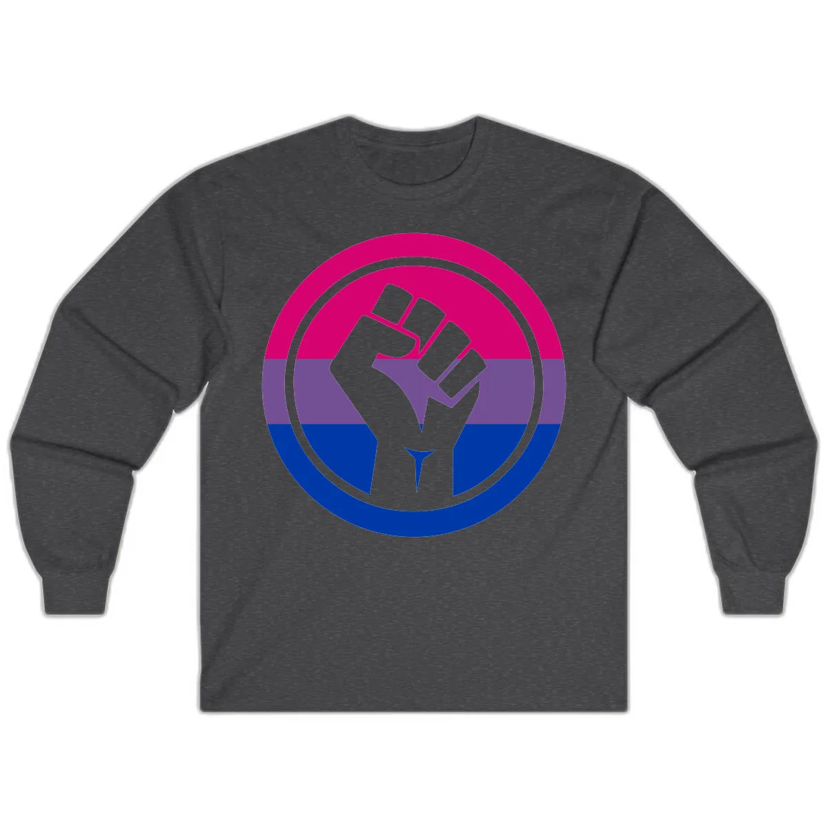 Bisexual Pride Fist Unity Long Sleeve in Dark Heather