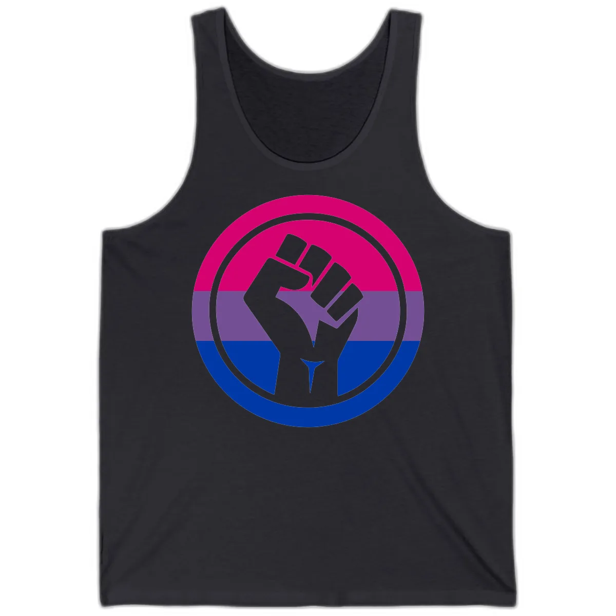 Bisexual Pride Fist Unity Tank in Dark Grey