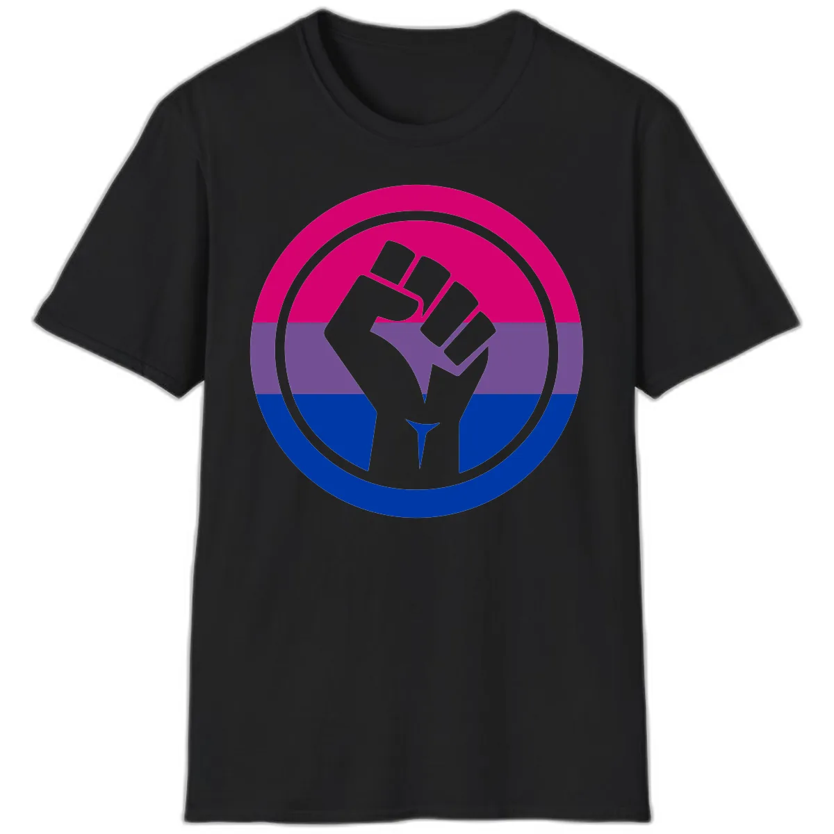 Bisexual Pride Fist Unity T-Shirt in Black