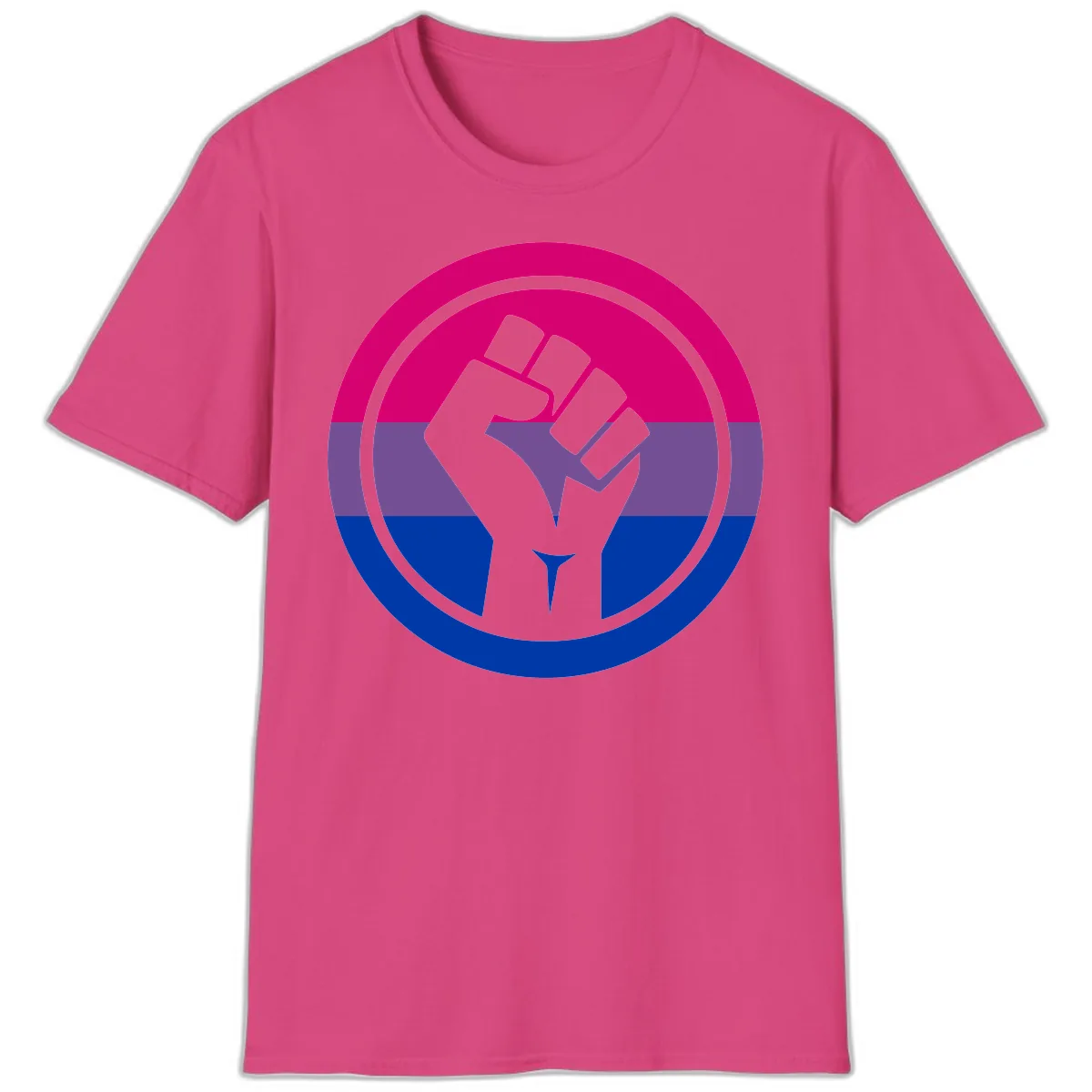 Bisexual Pride Fist Unity T-Shirt in Heliconia