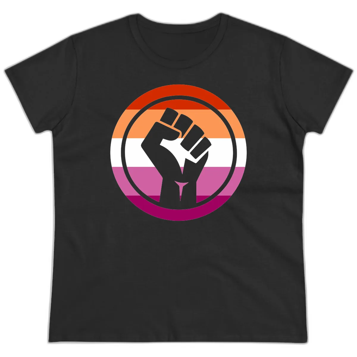 Rainbow Pride Fist Power Ladies Tee in Black