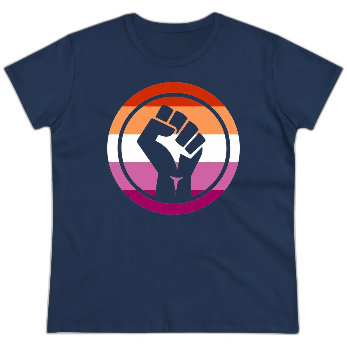 Rainbow Pride Fist Power Ladies Tee in Navy