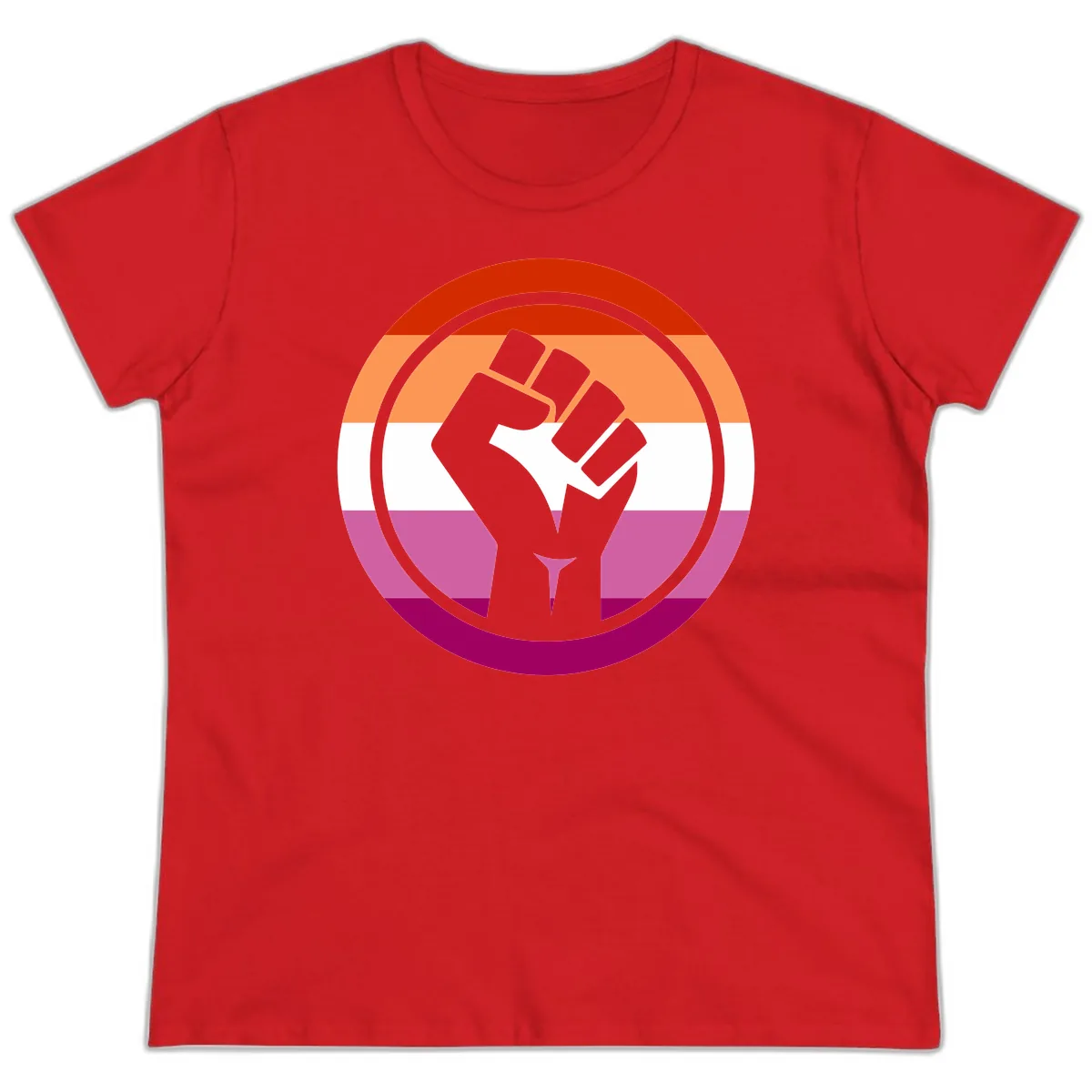Rainbow Pride Fist Power Ladies Tee in Red