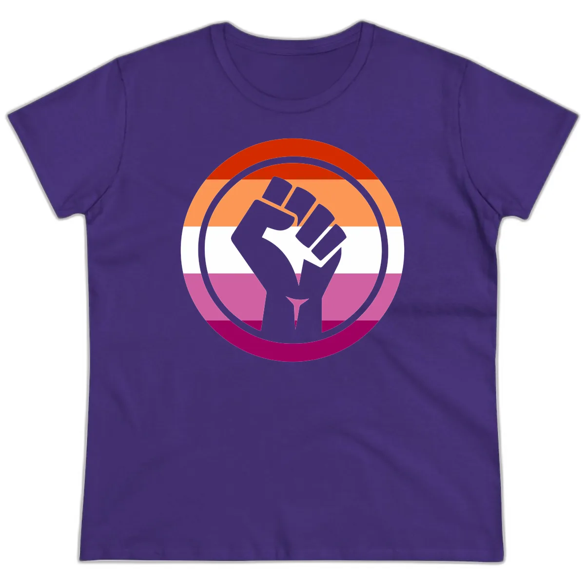 Rainbow Pride Fist Power Ladies Tee in Purple