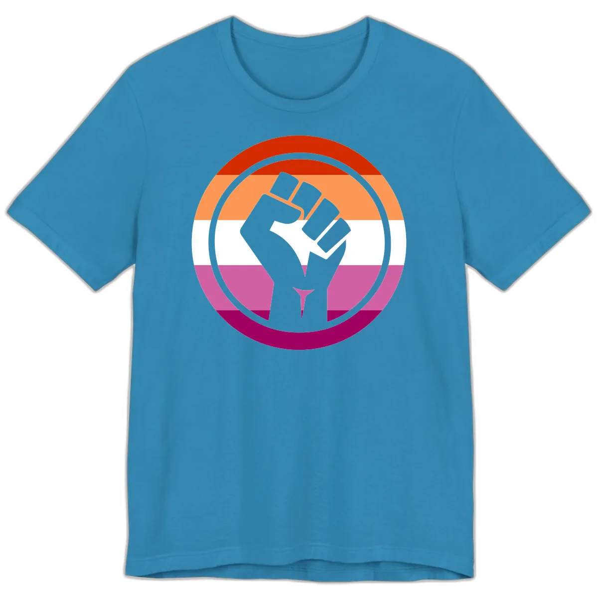 Rainbow Pride Fist Power Premium T-Shirt in Aqua