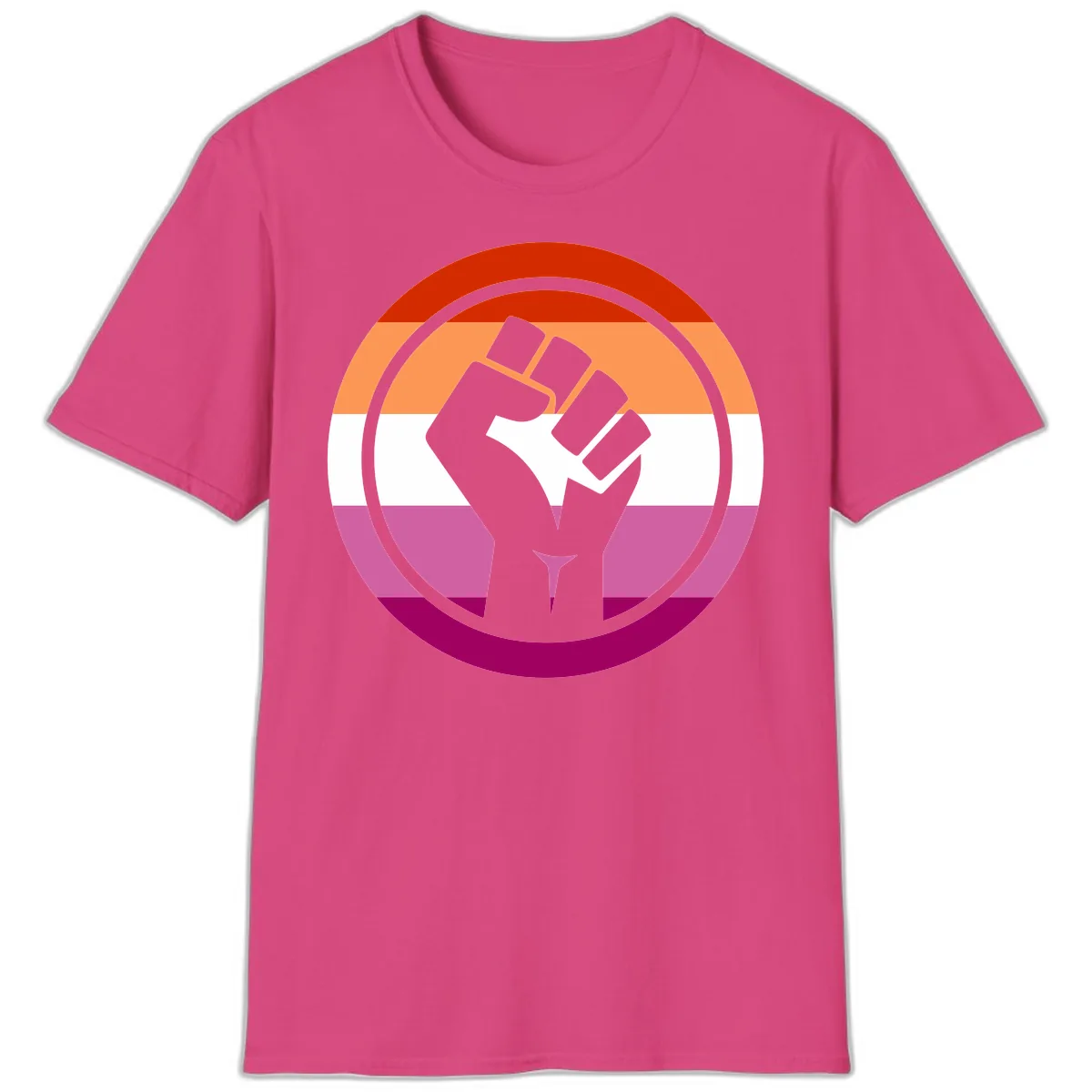 Rainbow Pride Fist Power T-Shirt in Heliconia