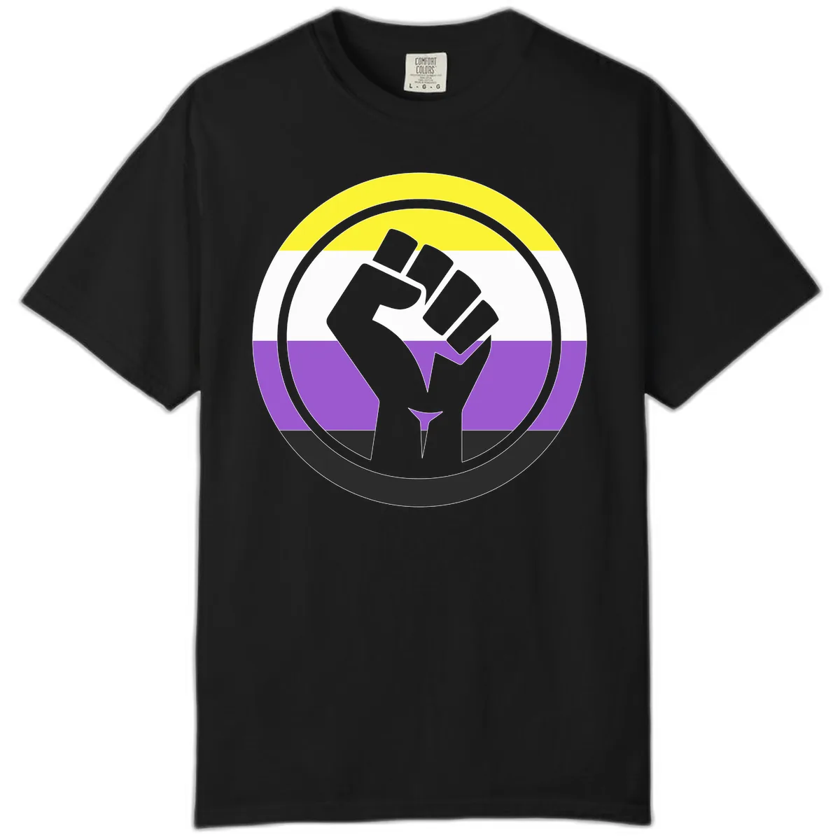 Nonbinary Pride Fist Power Comfort Color in Black