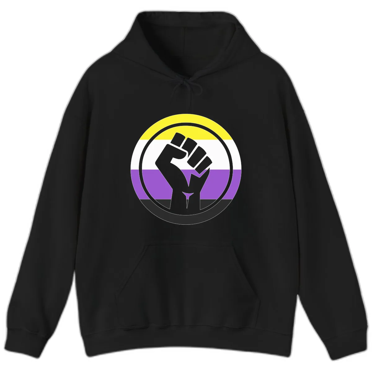 Nonbinary Pride Fist Power Hoodie in Black