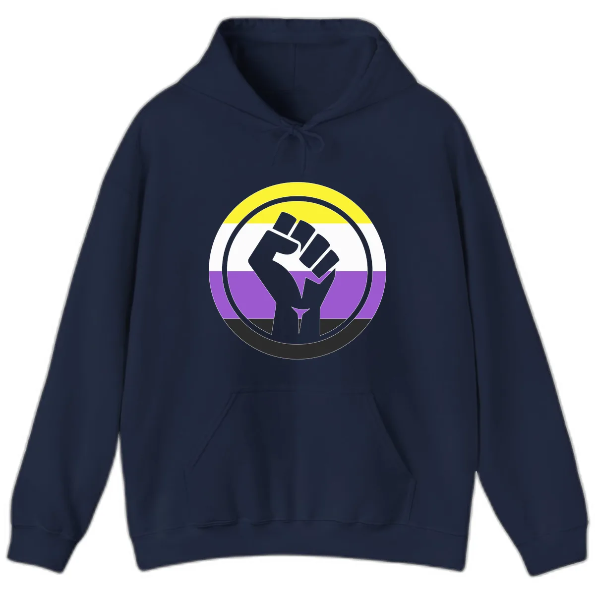 Nonbinary Pride Fist Power Hoodie in Navy