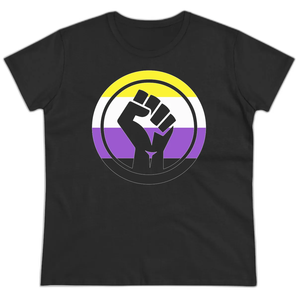Nonbinary Pride Fist Power Ladies Tee in Black