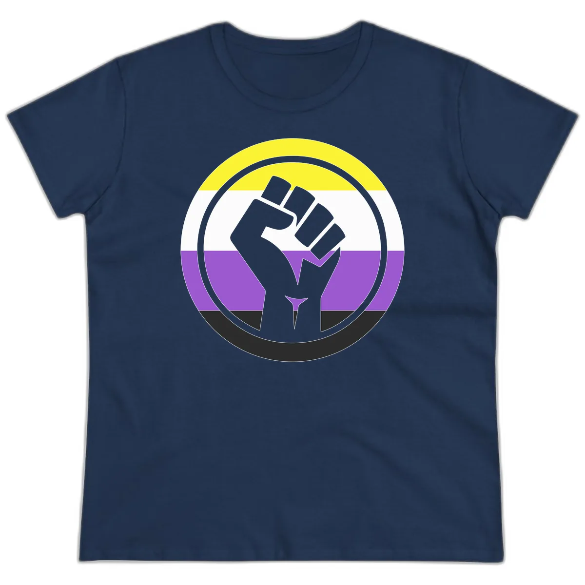 Nonbinary Pride Fist Power Ladies Tee in Navy