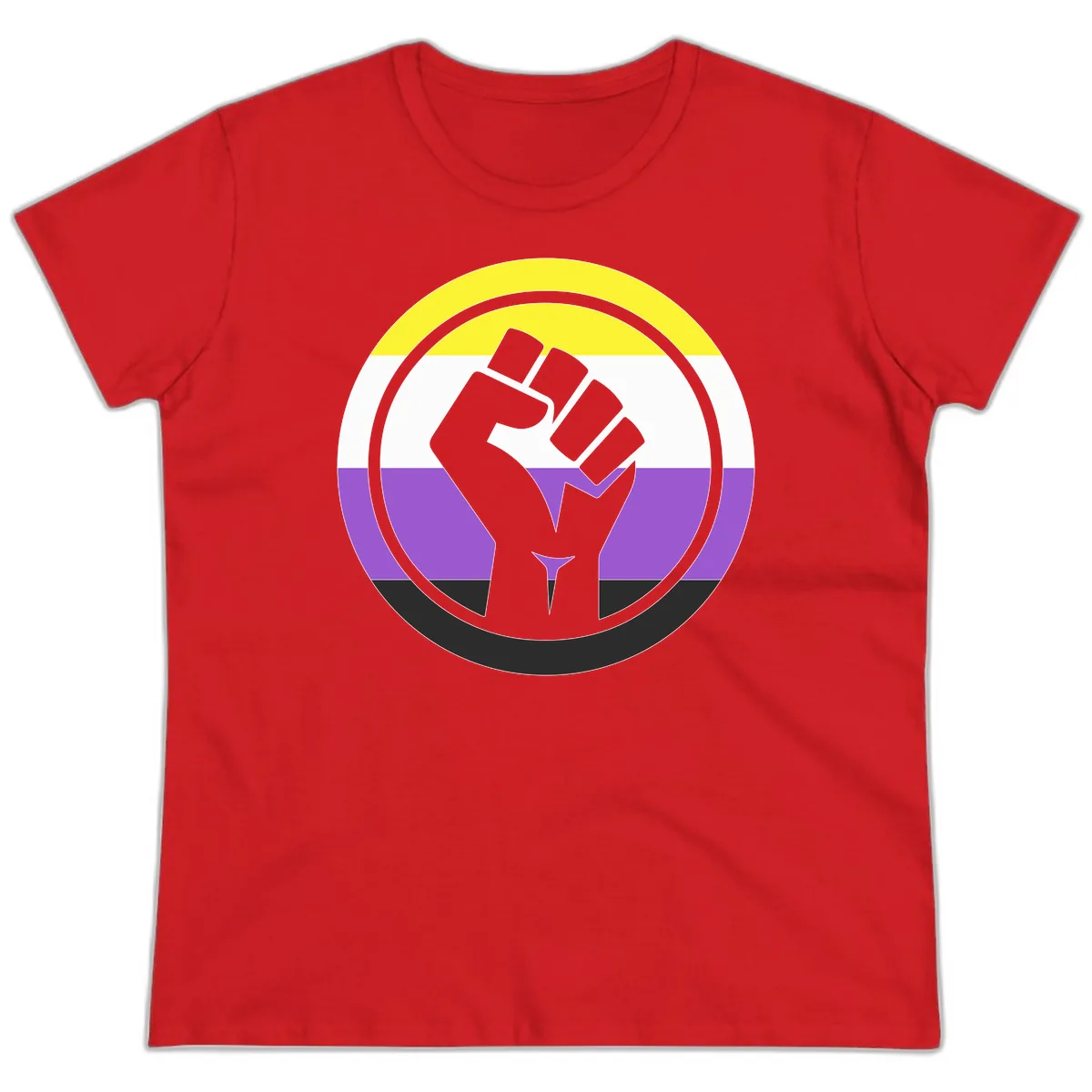 Nonbinary Pride Fist Power Ladies Tee in Red
