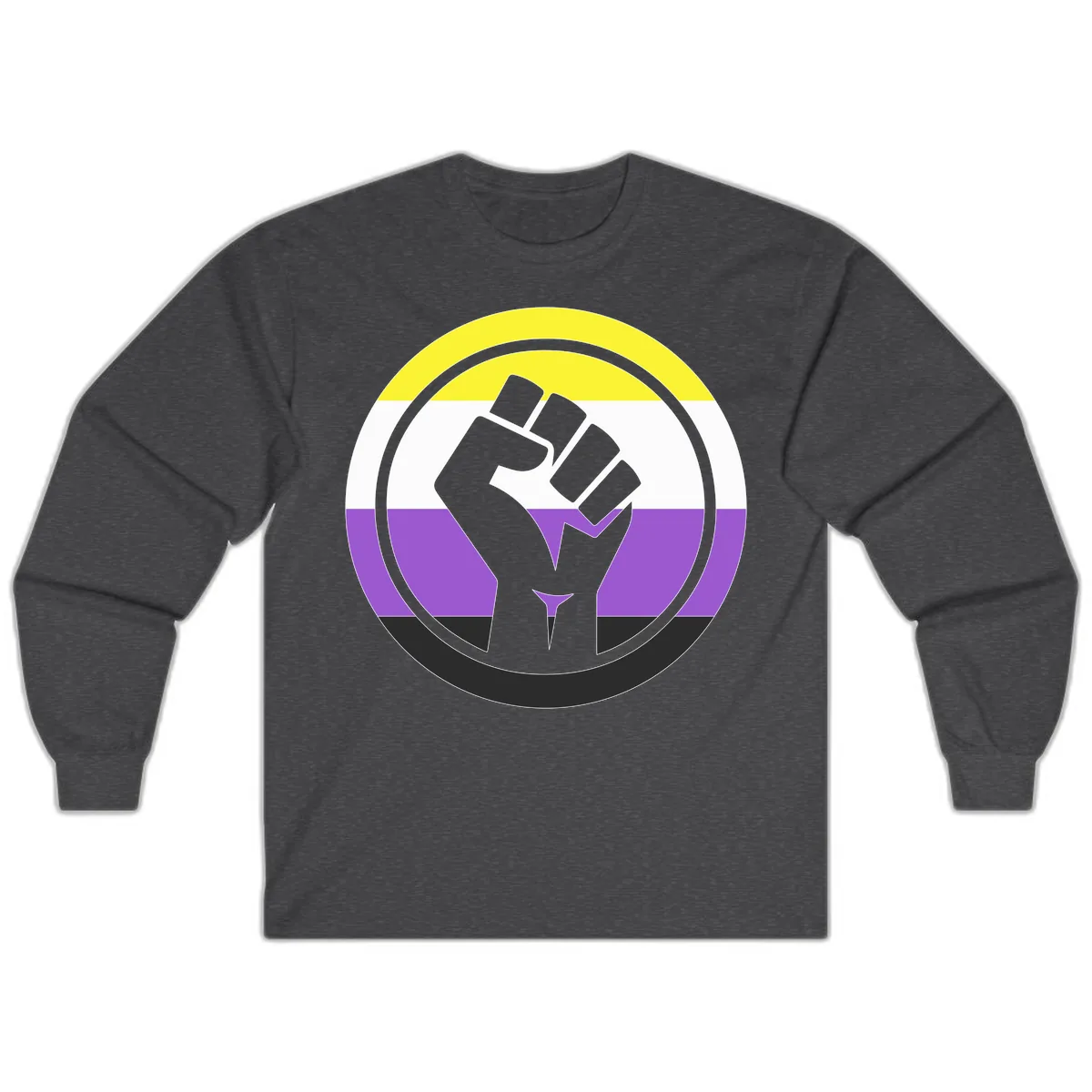 Nonbinary Pride Fist Power Long Sleeve in Dark Heather