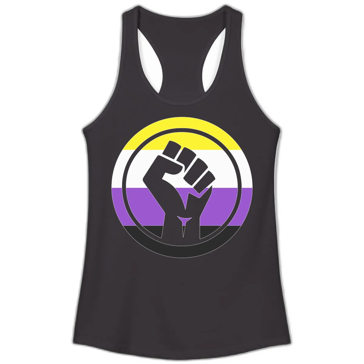 Nonbinary Pride Fist Power Ladies Tank in Black