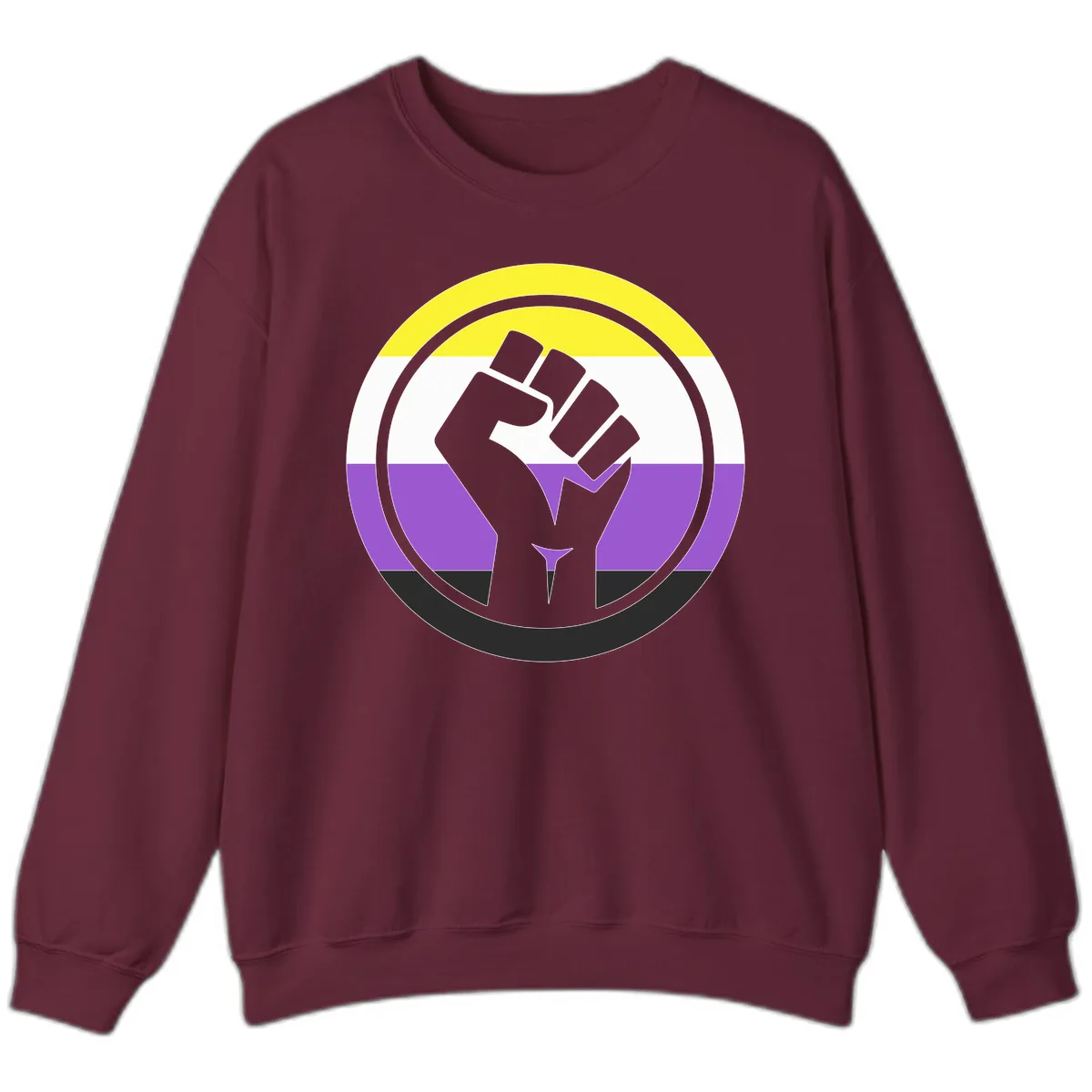 Nonbinary Pride Fist Power Sweatshirt in Maroon
