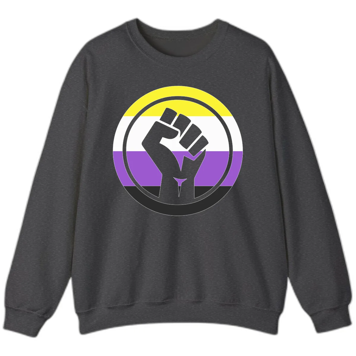 Nonbinary Pride Fist Power Sweatshirt in Dark Heather