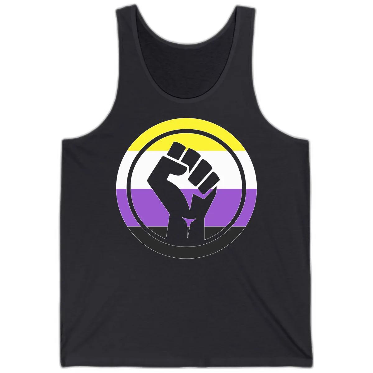 Nonbinary Pride Fist Power Tank in Dark Grey