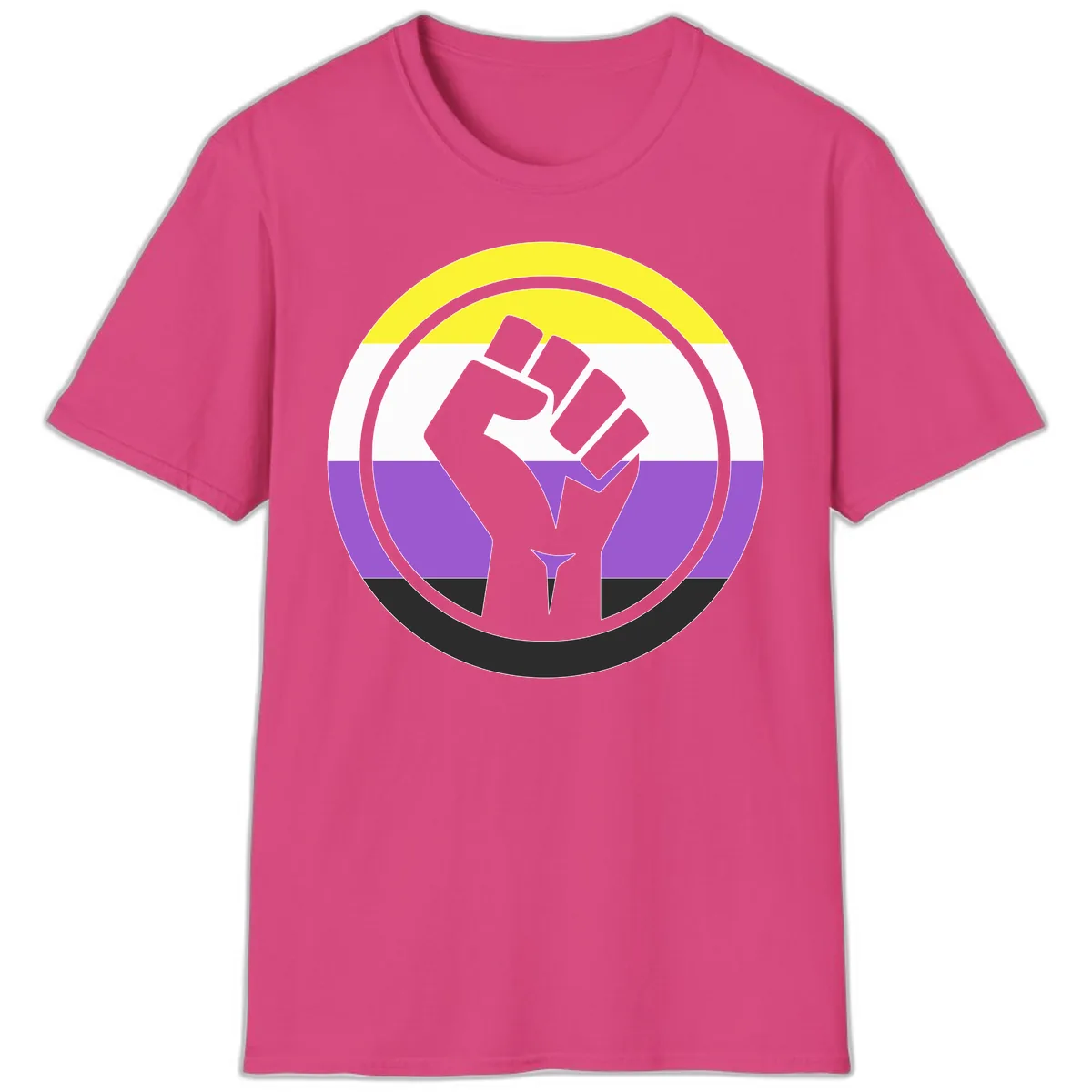 Nonbinary Pride Fist Power T-Shirt in Heliconia
