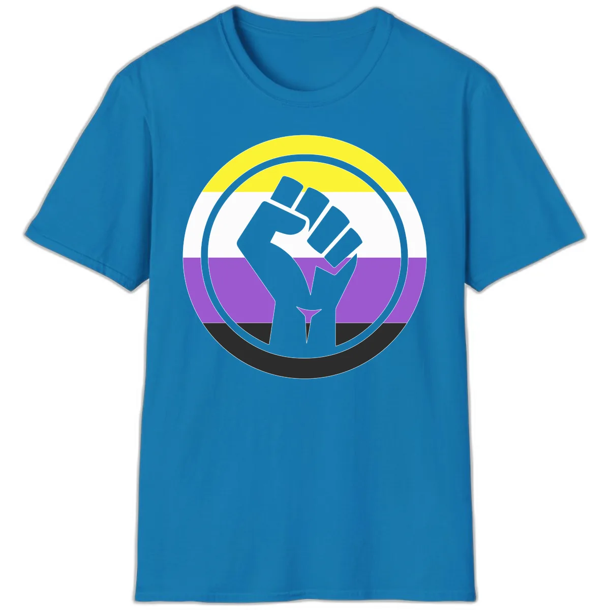 Nonbinary Pride Fist Power T-Shirt in Sapphire