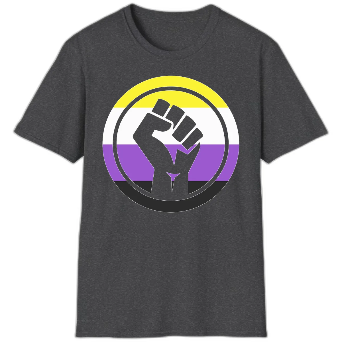 Nonbinary Pride Fist Power T-Shirt in Dark Heather