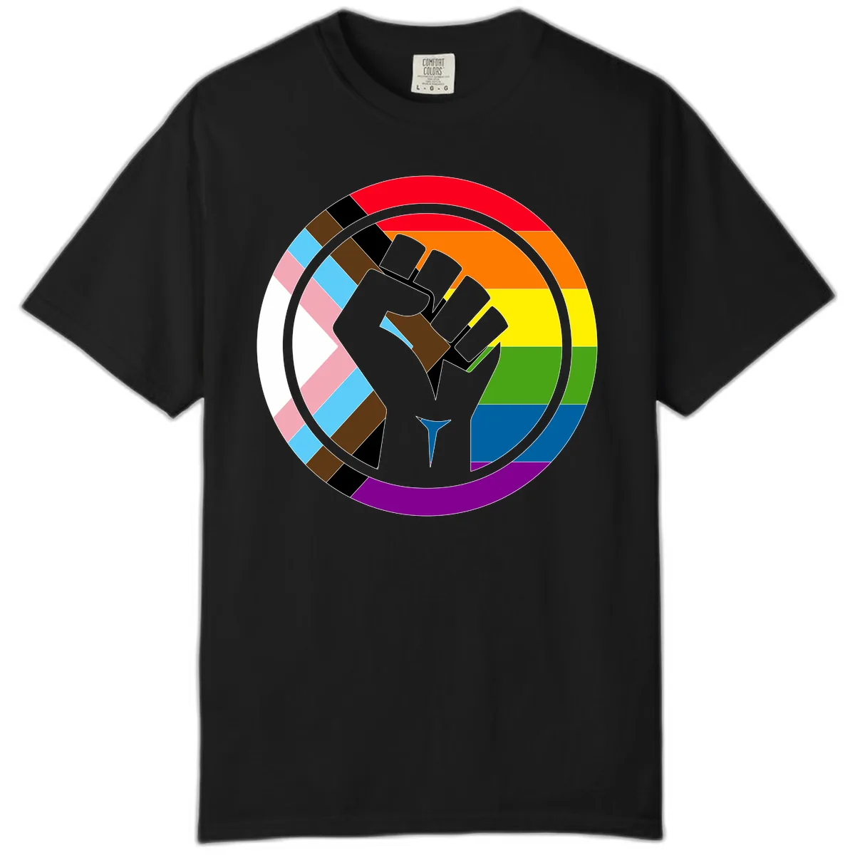 Rainbow Pride Fist Unity Comfort Color in Black