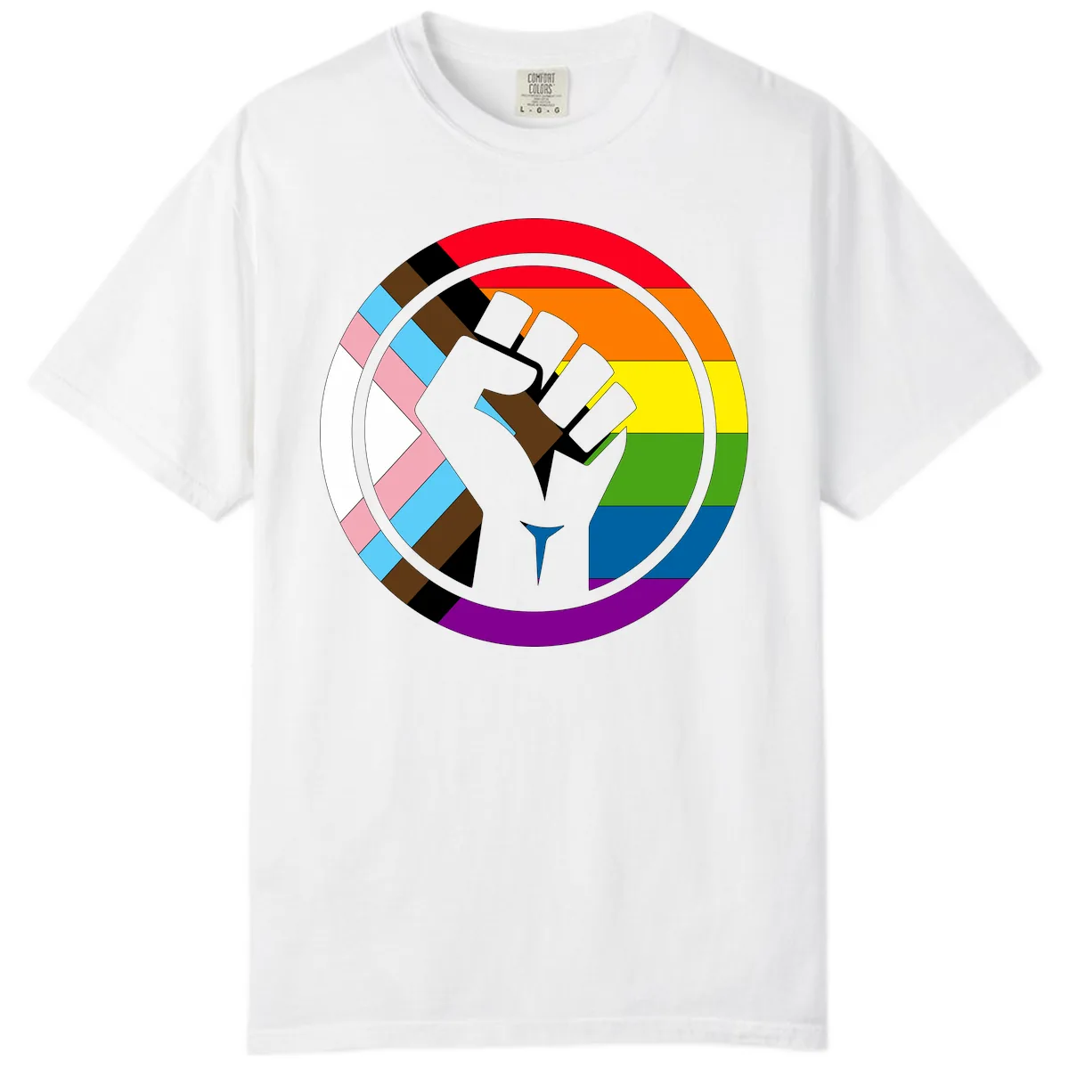 Rainbow Pride Fist Unity Comfort Color in White