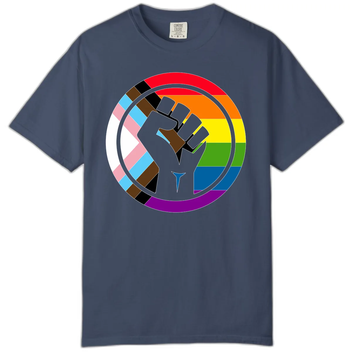 Rainbow Pride Fist Unity Comfort Color in Midnight