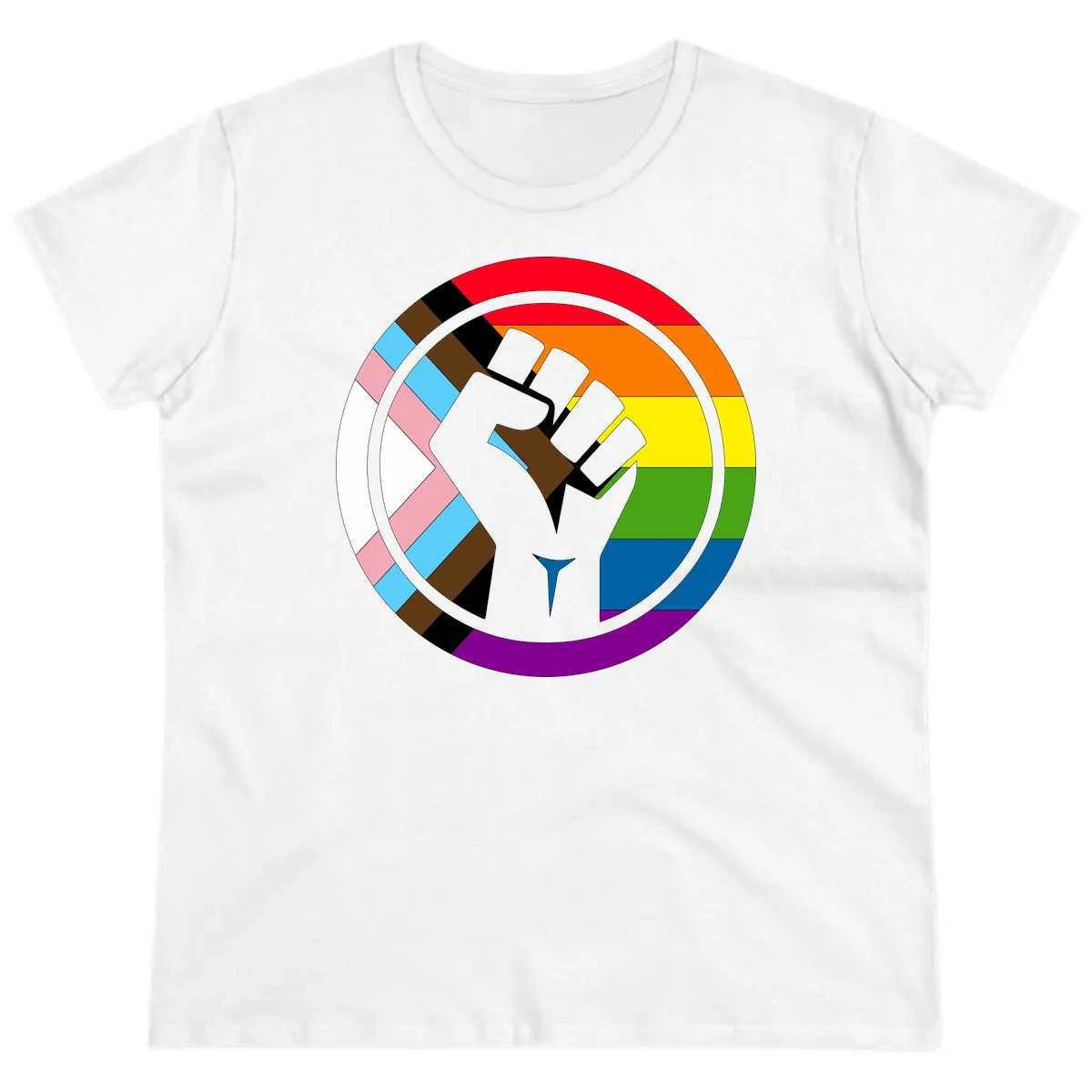 Rainbow Pride Fist Unity Ladies Tee in White