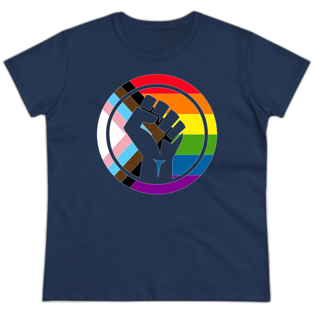 Rainbow Pride Fist Unity Ladies Tee in Navy
