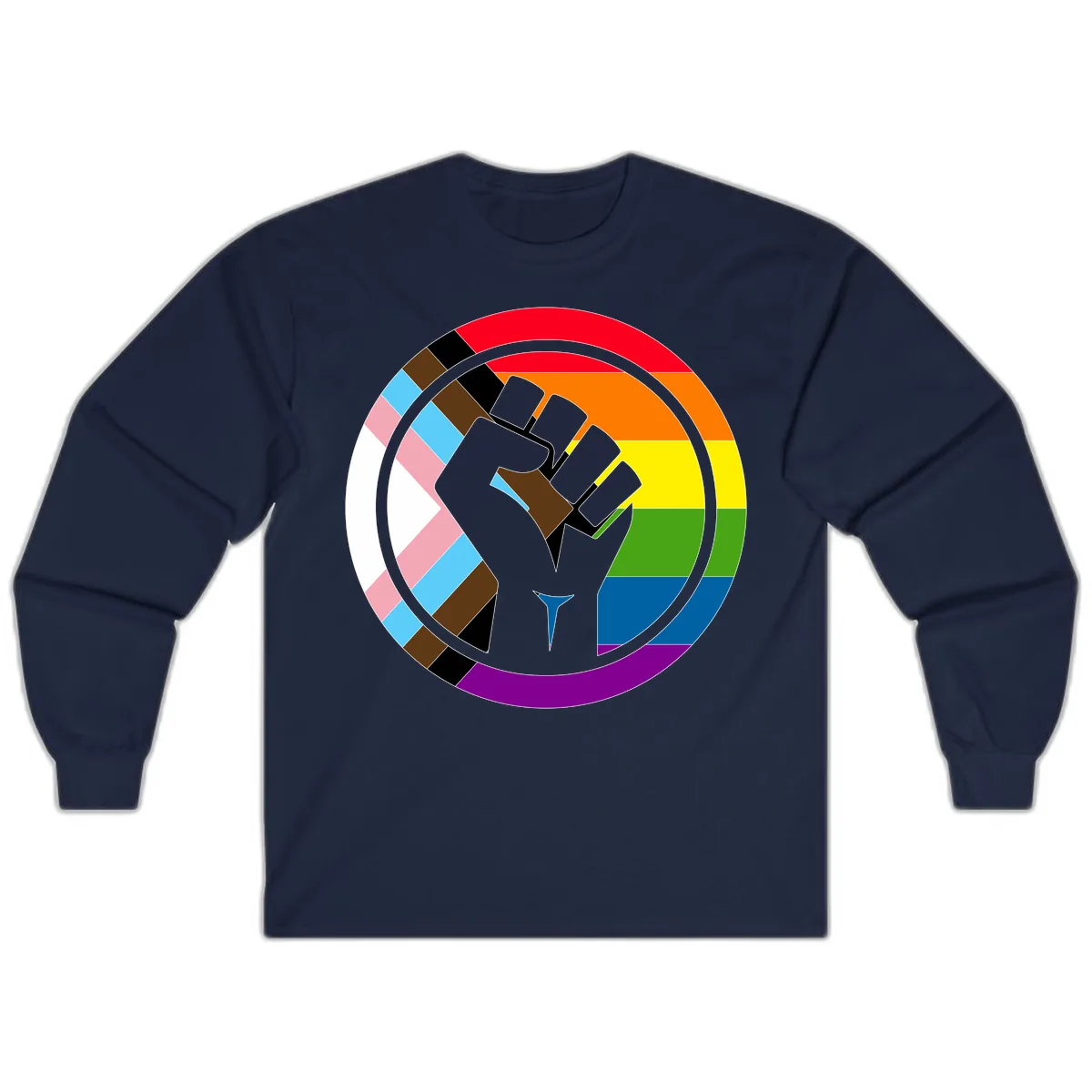 Rainbow Pride Fist Unity Long Sleeve in Navy