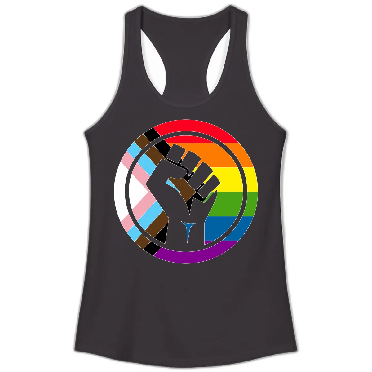 Rainbow Pride Fist Unity Ladies Tank in Black
