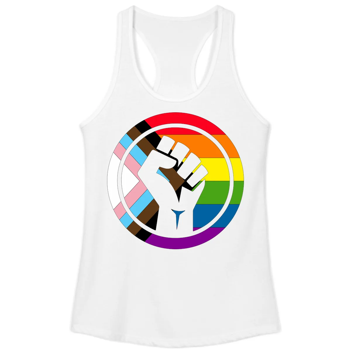 Rainbow Pride Fist Unity Ladies Tank in White