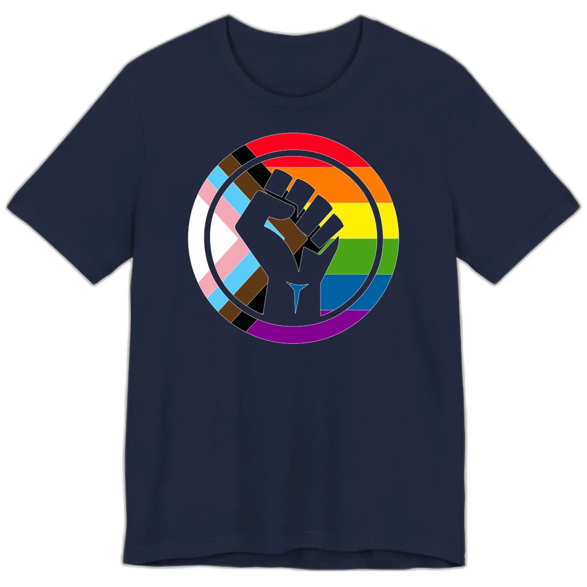 Rainbow Pride Fist Unity Premium T-Shirt in Navy