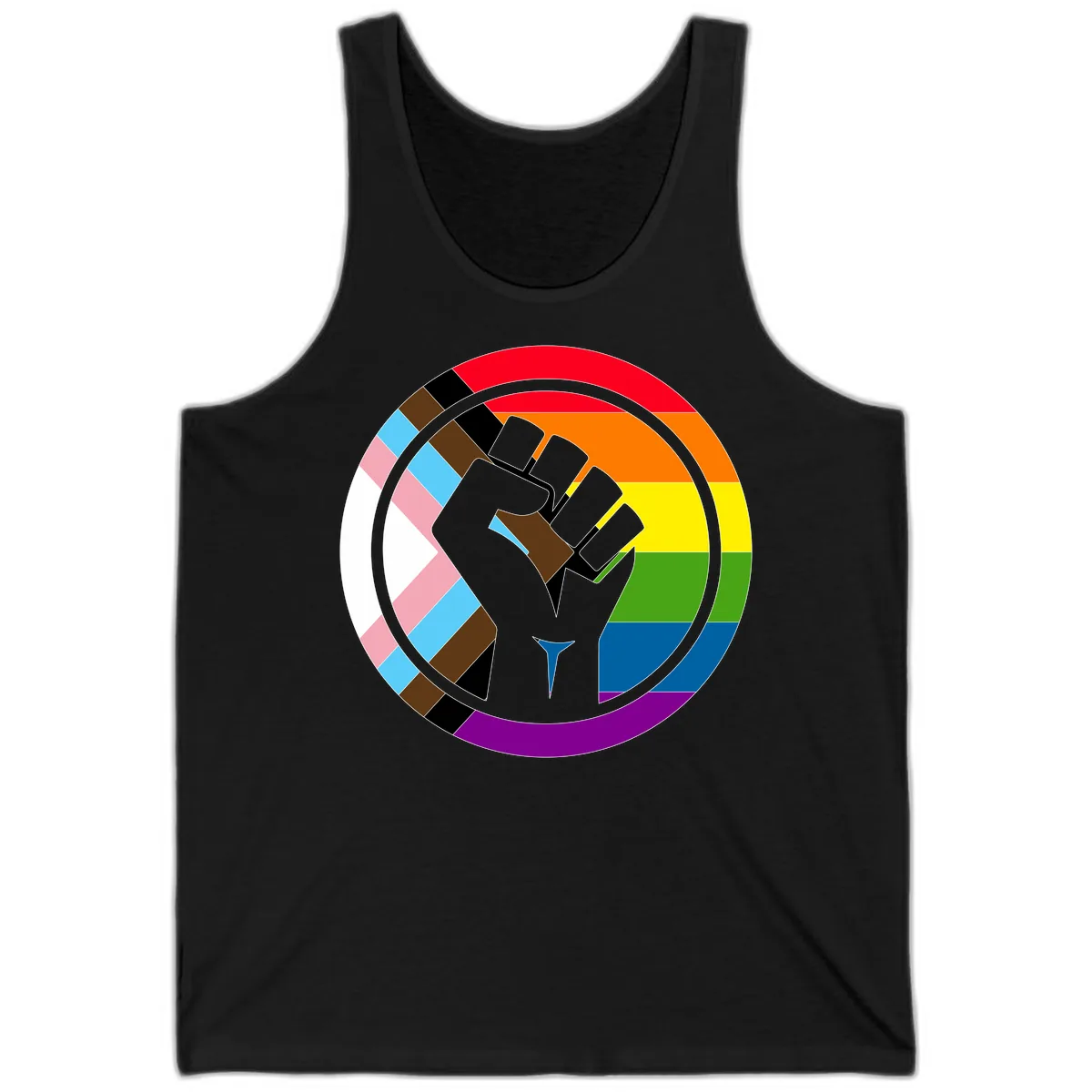 Rainbow Pride Fist Unity Tank in Black