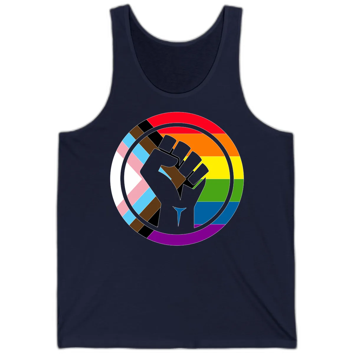 Rainbow Pride Fist Unity Tank in Navy