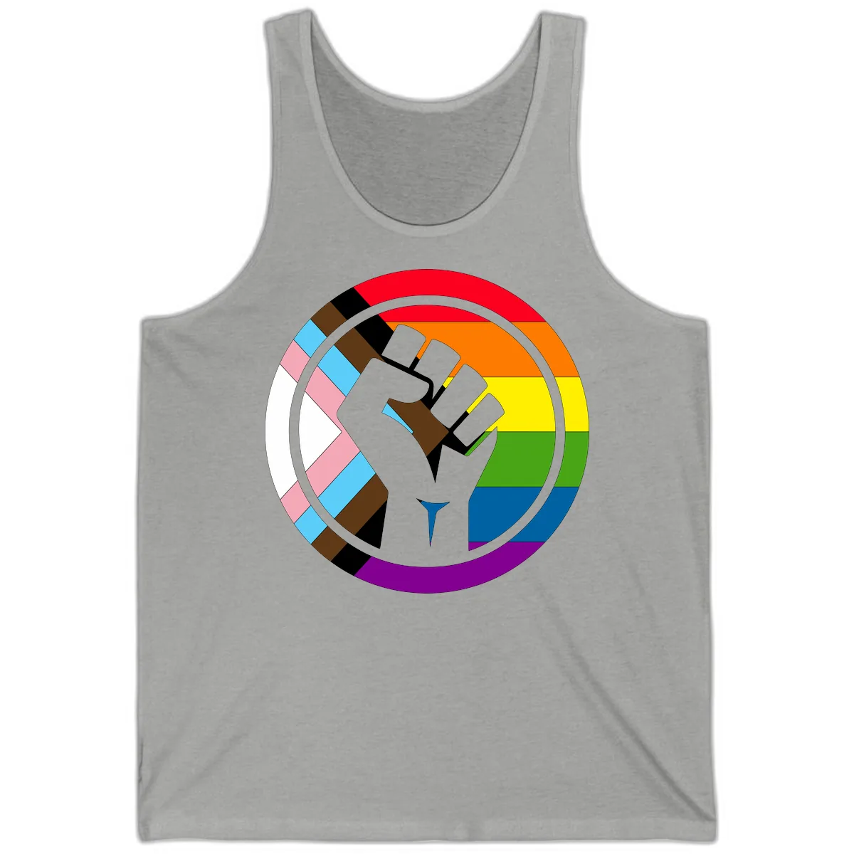 Rainbow Pride Fist Unity Tank in Athletic Heather