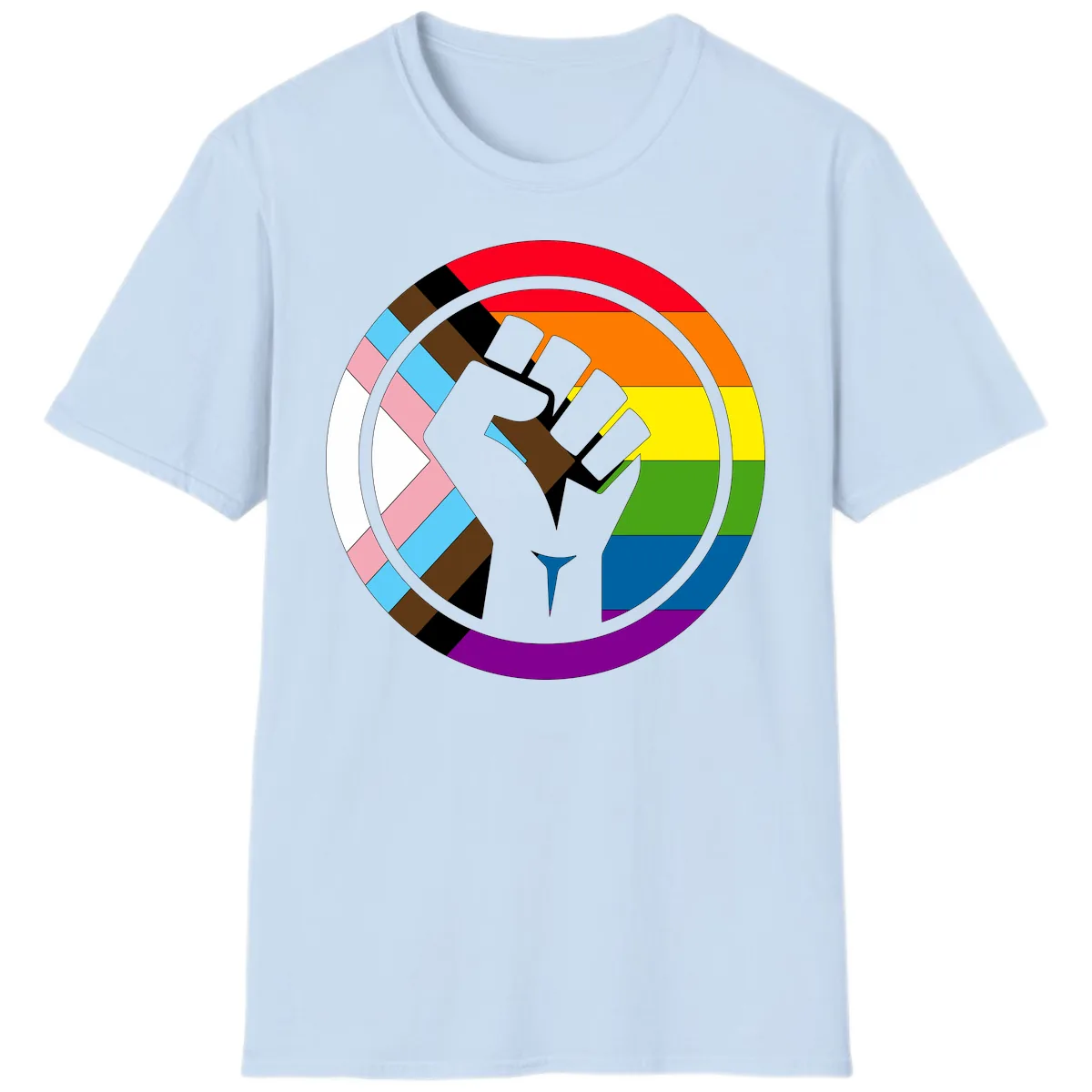 Rainbow Pride Fist Unity T-Shirt in Light Blue