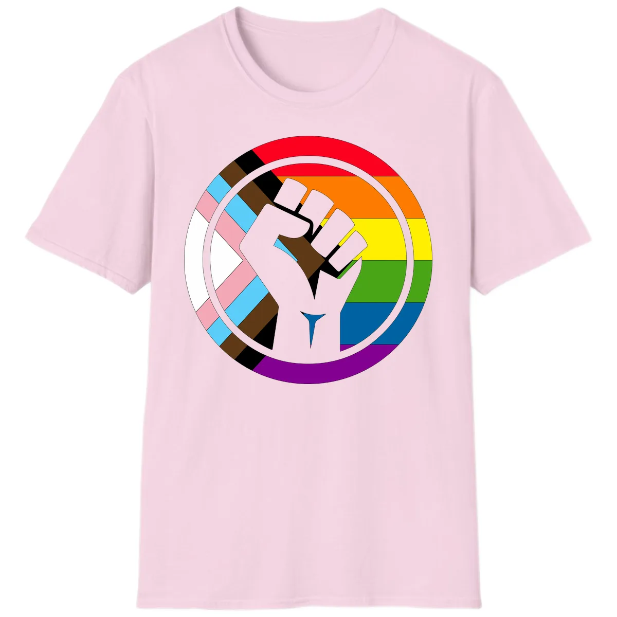 Rainbow Pride Fist Unity T-Shirt in Light Pink