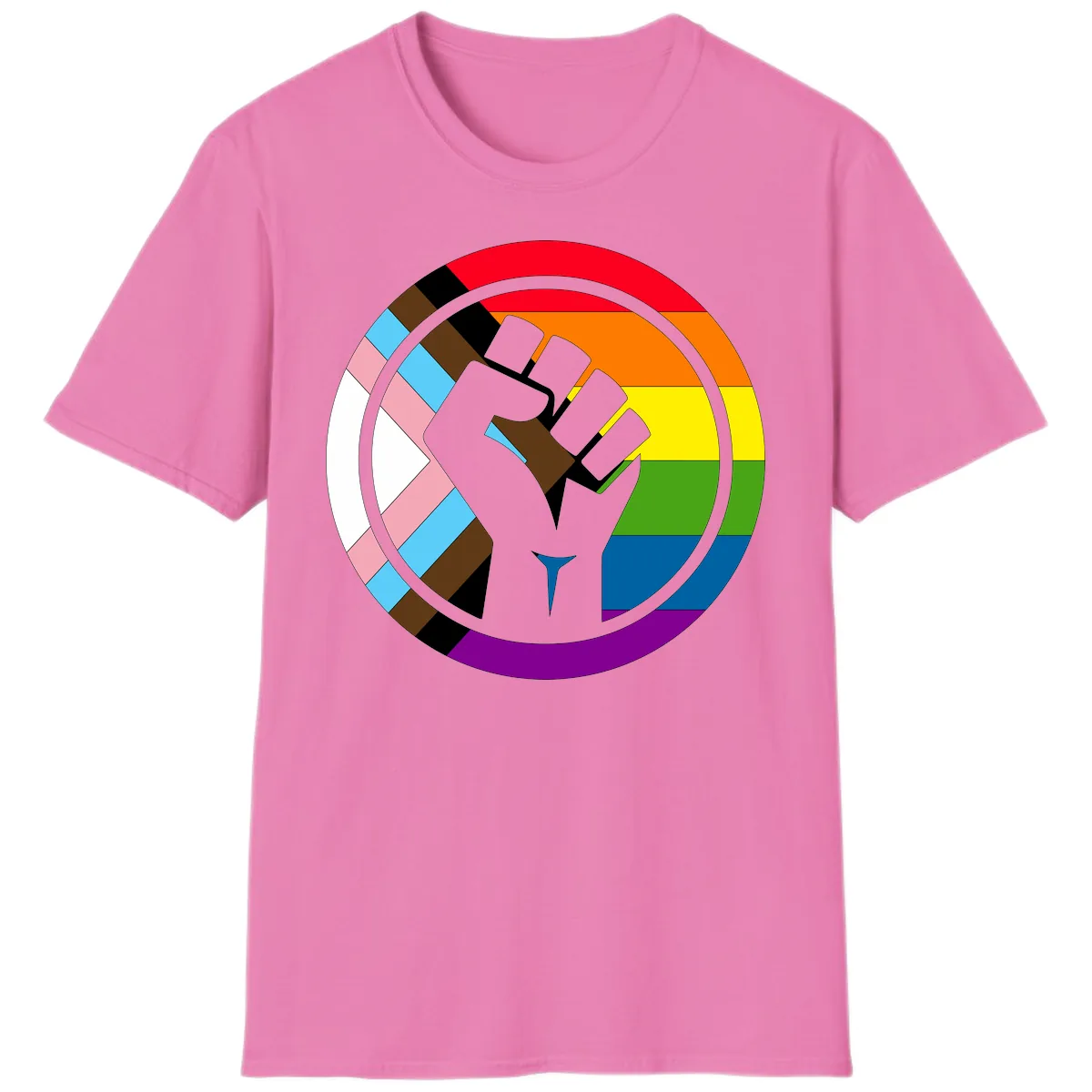 Rainbow Pride Fist Unity T-Shirt in Azalea
