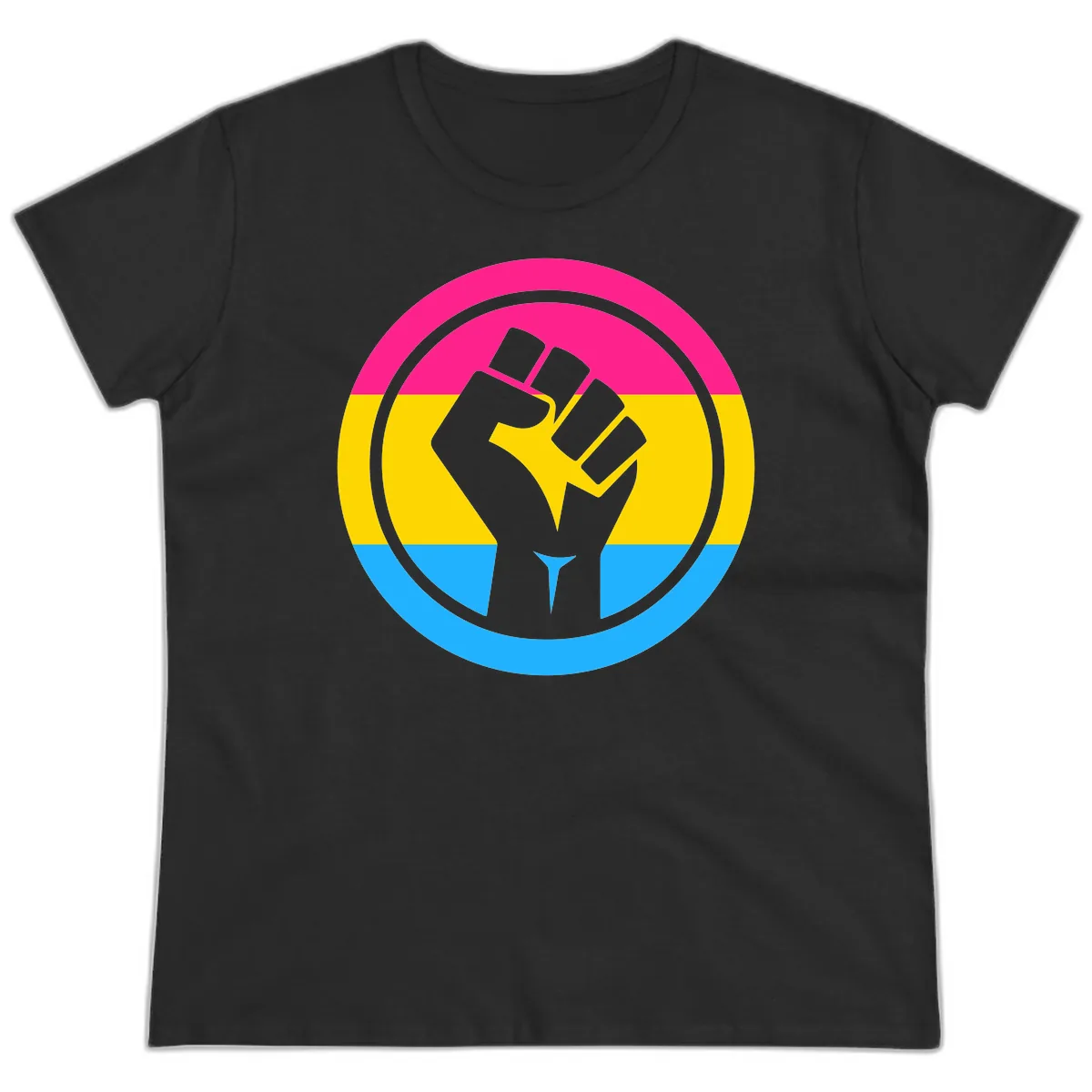Fist Power Pride Circle Ladies Tee in Black