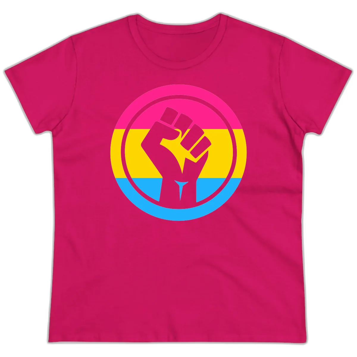 Fist Power Pride Circle Ladies Tee in Heliconia