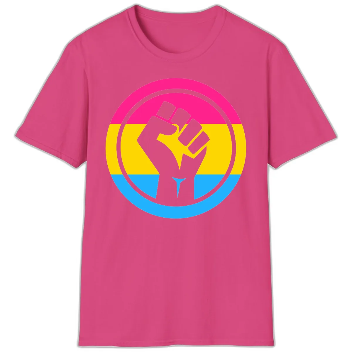 Fist Power Pride Circle T-Shirt in Heliconia