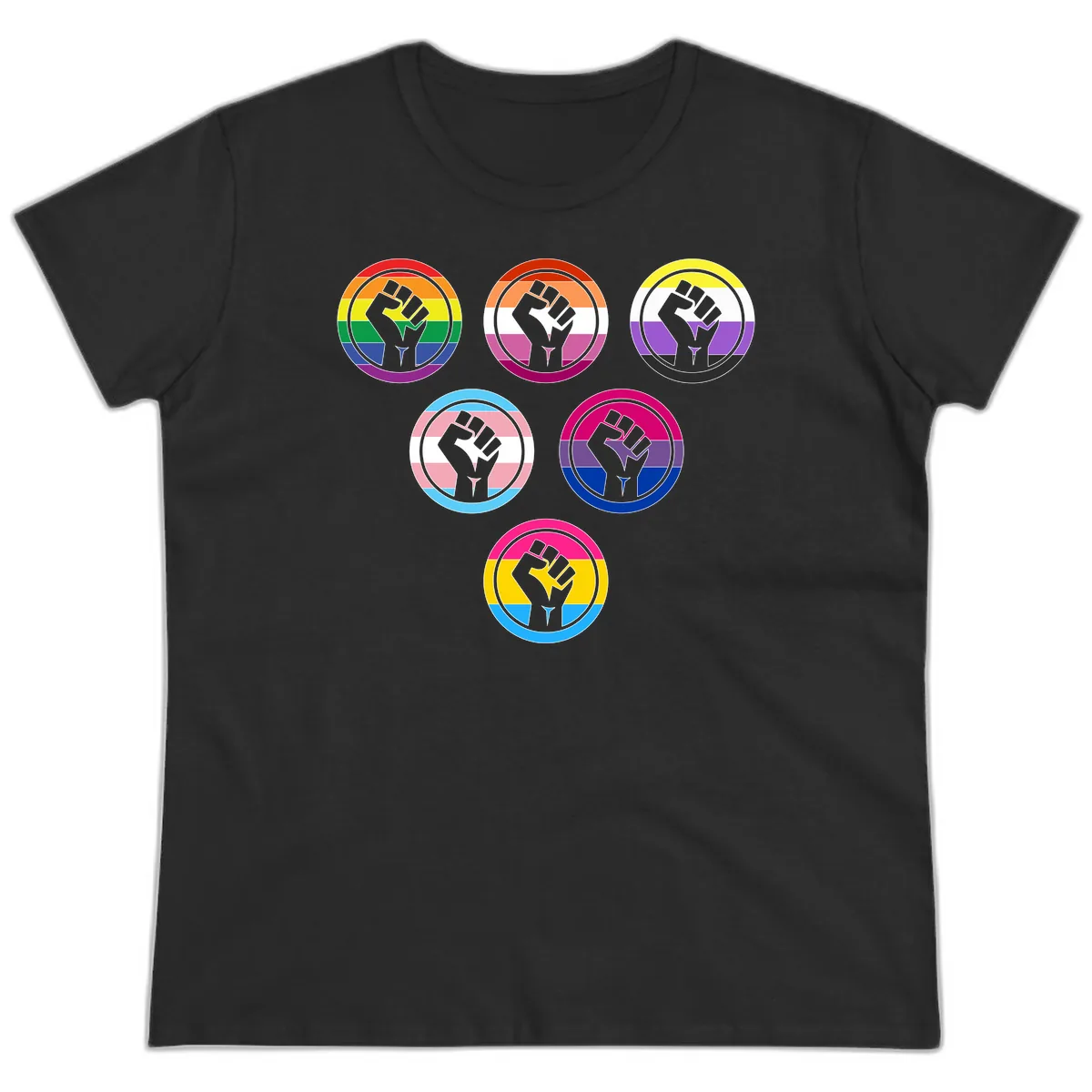 Raised Fist Pride Flag Collection Ladies Tee in Black