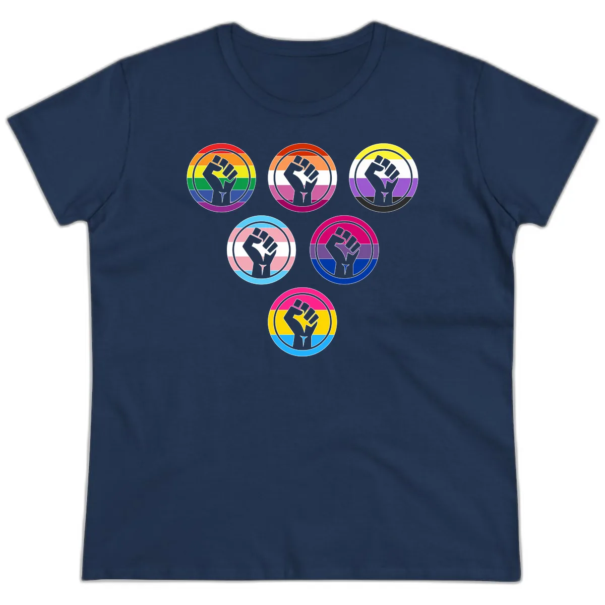Raised Fist Pride Flag Collection Ladies Tee in Navy