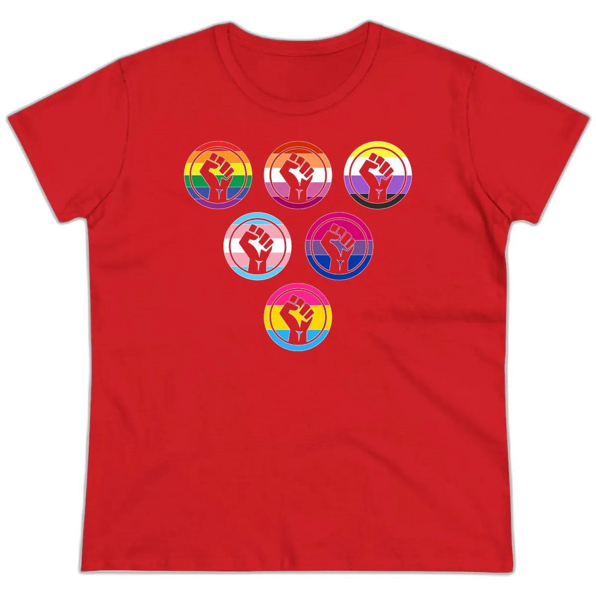 Raised Fist Pride Flag Collection Ladies Tee in Red
