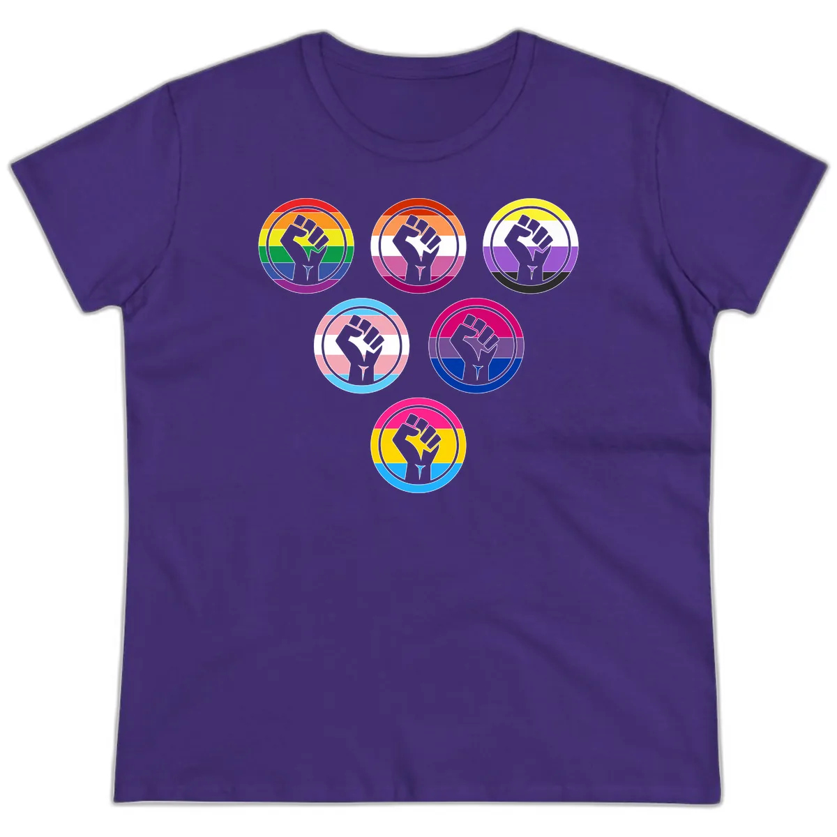Raised Fist Pride Flag Collection Ladies Tee in Purple