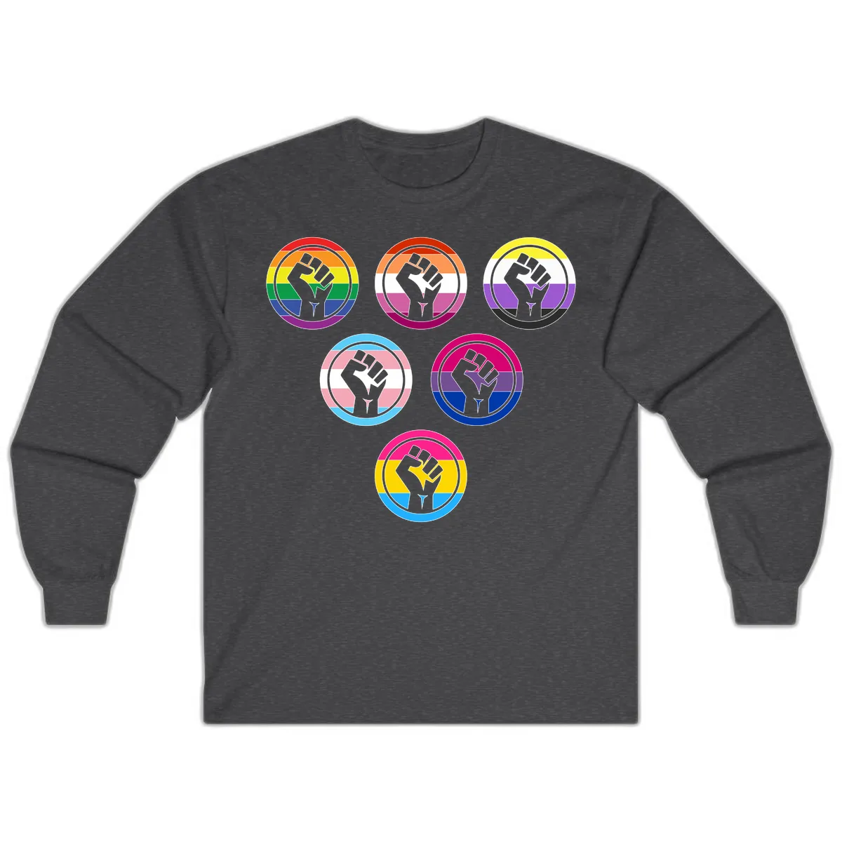 Raised Fist Pride Flag Collection Long Sleeve in Dark Heather