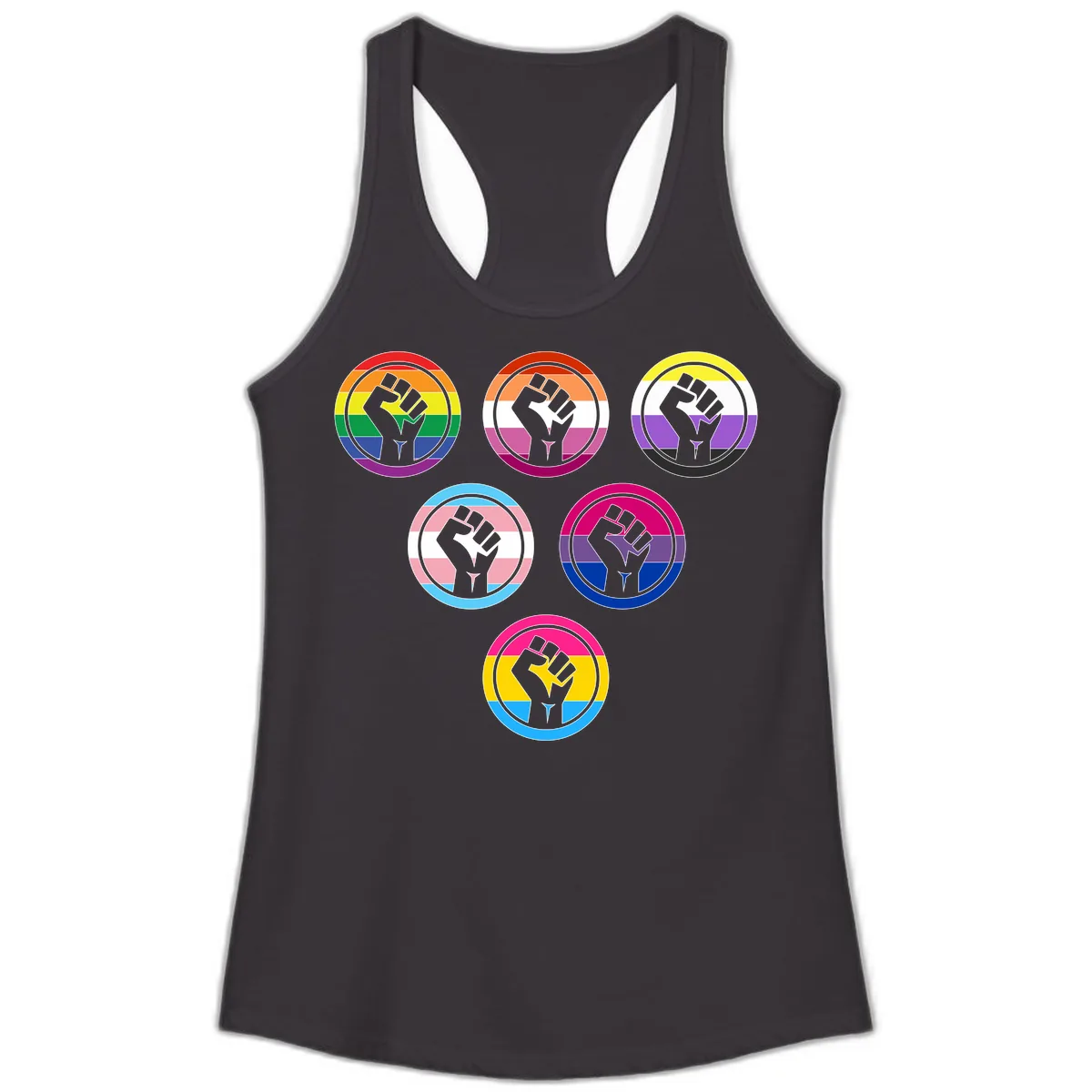 Raised Fist Pride Flag Collection Ladies Tank in Black